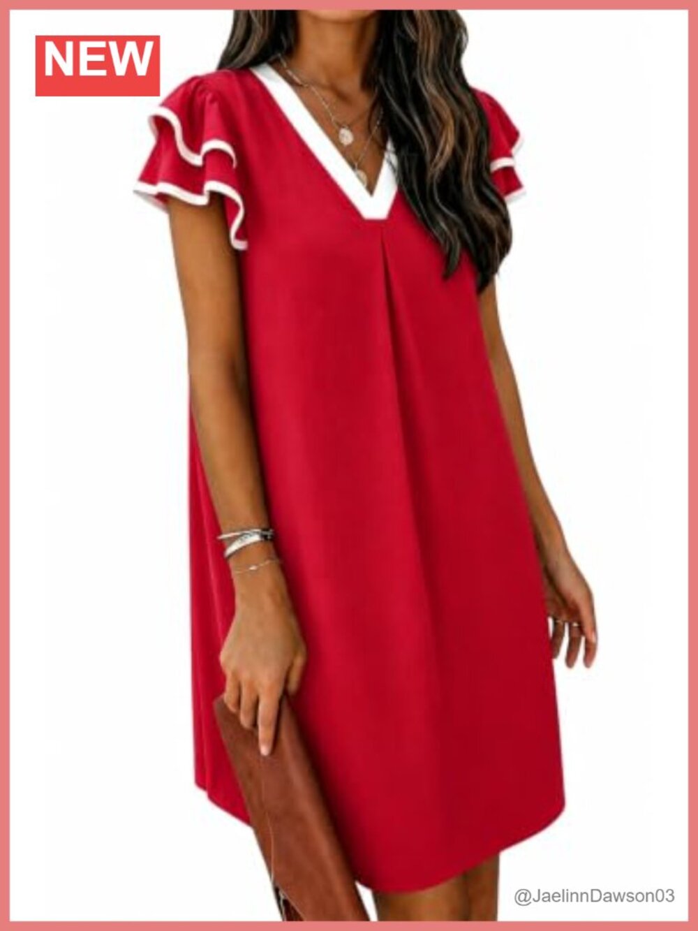 Women's Shift Dress Ruffle Short Sleeve V Neck Flowy Loose Fit Summer Mini